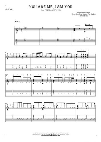 You Are Me, I Am You - Notes and tablature for guitar - guitar 2 part