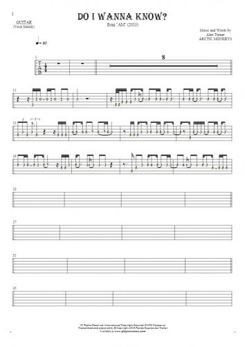 Do I Wanna Know? - Tablature (rhythm. values) for guitar - melody line