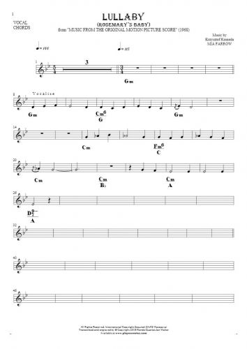 Lullaby - Rosemary's Baby - Notes and chords for vocal with accompaniment