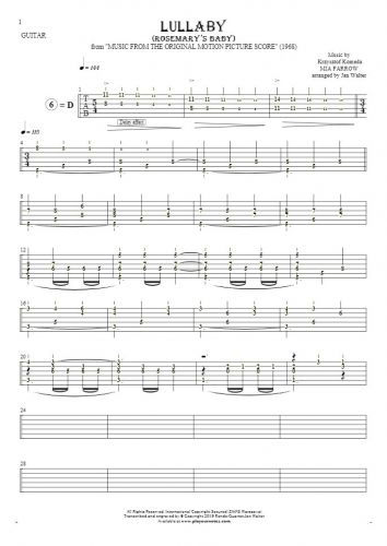 Lullaby - Rosemary's Baby - Tablature (rhythm. values) for guitar solo (fingerstyle)