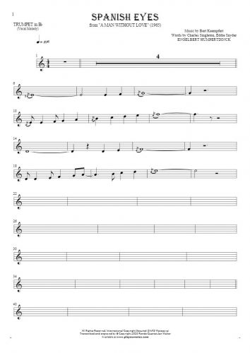 Spanish Eyes - Notes for trumpet - melody line