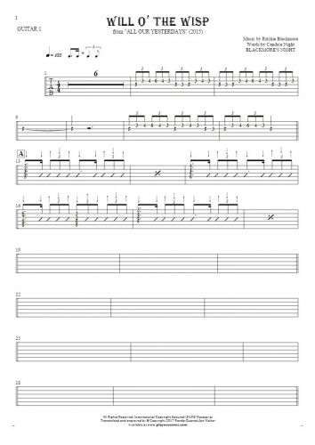 Will O' The Wisp - Tablature (rhythm. values) for guitar - guitar 1 part
