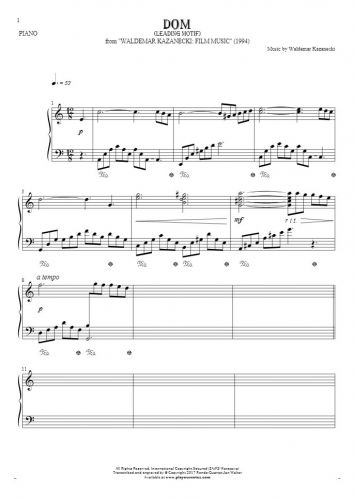 Dom - motyw główny - Nuty na fortepian solo