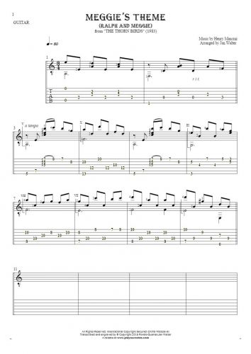 Meggie's Theme (Ralph and Meggie) - Notes and tablature for guitar solo (fingerstyle)