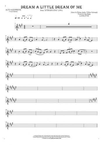 Dream a Little Dream of Me - Notes for alto saxophone - melody line