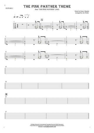 The Pink Panther Theme - Tablature (rhythm values) for guitar - guitar 2 part