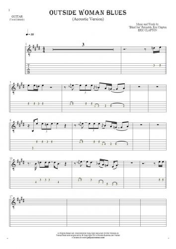 Outside Woman Blues - Notes and tablature for guitar - melody line