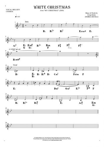 White Christmas - Notes and chords for solo voice with accompaniment