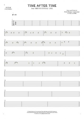 Time After Time - Tablature for guitar - melody line