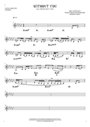 Without You - Notes and chords for solo voice with accompaniment