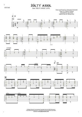 Yellow Angel - Tablature (rhythm values) for guitar - accompaniment