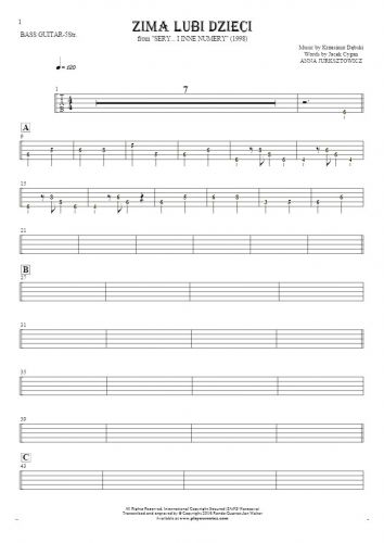 Zima lubi dzieci - Tablature (rhythm. values) for bass guitar (5-str.)