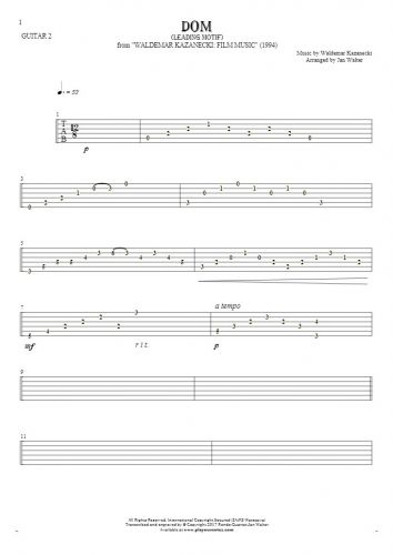 Das Haus - Führende Motiv - Tabulatur für Gitarre - Gitarrestimme 2