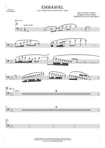 Emmanuel - Notes for cello - violin part