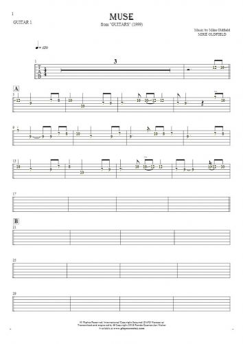 Muse - Tablature (rhythm. values) for guitar - guitar 1 part