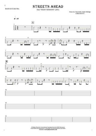 Streets Ahead - Tablature (rhythm values) for bass guitar (5-str.)