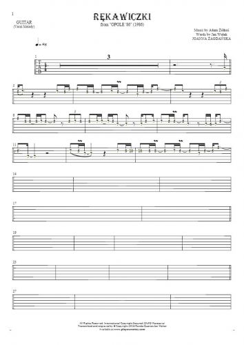 Rękawiczki - Tabulatur (Rhythm. Werte) für Gitarre - Melodielinie