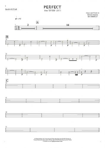 Perfect - Tablature (rhythm. values) for bass guitar