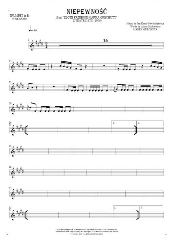 Uncertainty - Notes for trumpet - score