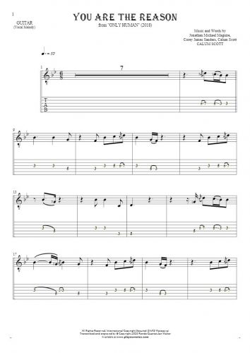 You Are The Reason - Notes and tablature for guitar - melody line
