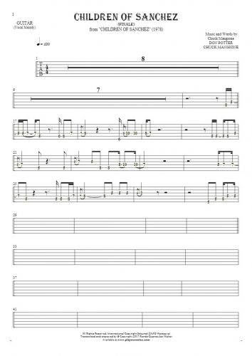 Children Of Sanchez - Finale - Tablature (rhythm. values) for guitar - melody line
