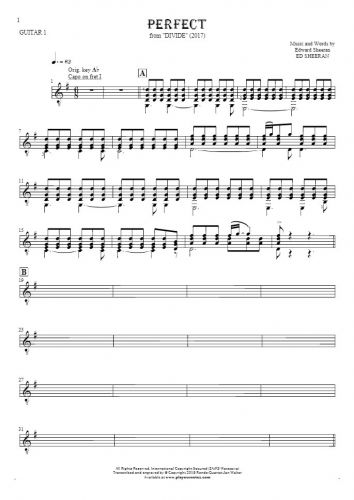 Perfect - Noten (in Transposition) für Gitarre - Gitarrestimme 1