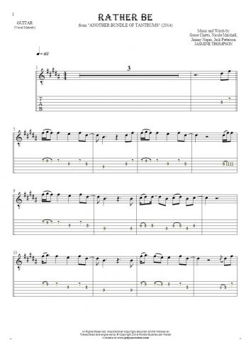 Rather Be - Notes and tablature for guitar - melody line
