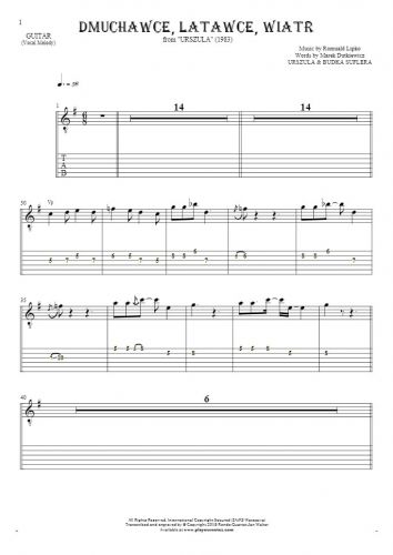 Slowly Walking - Notes and tablature for guitar - melody line