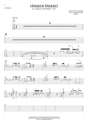 Smile of Death - Tablature (rhythm values) for guitar - guitar 1 part