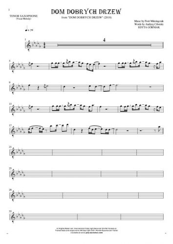 Dom dobrych drzew - Notes for tenor saxophone - melody line