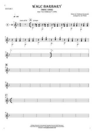 Walc Barbary (Noce i Dnie) - Notes for guitar - guitar 3 part