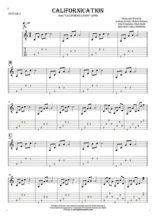 Californication - Notes and tablature for guitar - guitar 2 part
