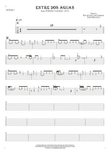 Entre dos aguas - Tablature (rhythm values) for guitar - guitar 1 part