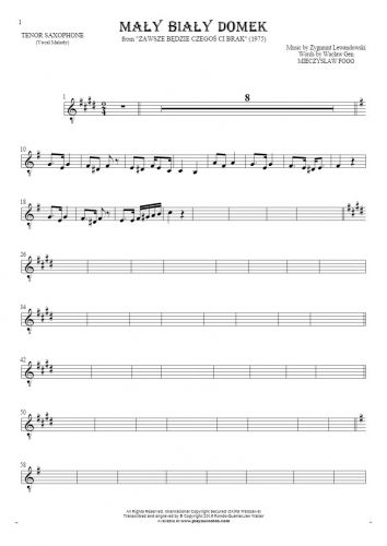 Mały biały domek - Noten für Tenor Saxophon - Melodielinie