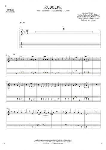 Rudolph - Notes and tablature for guitar - melody line