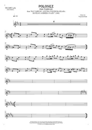 Polonez - Pan Tadeusz - Notes for trumpet - melody line