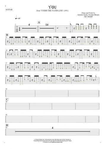 You - Tablature (rhythm. values) for guitar