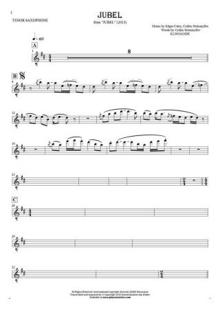 Jubel - Notes for tenor saxophone - saxophone part