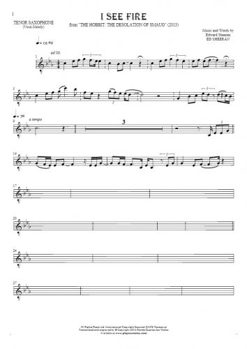 I See Fire - Notes for tenor saxophone - melody line