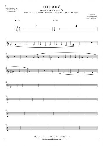 Lullaby - Rosemary's Baby - Notes for trumpet - melody line