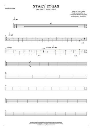 The old Gipsy - Tablature (rhythm values) for bass guitar