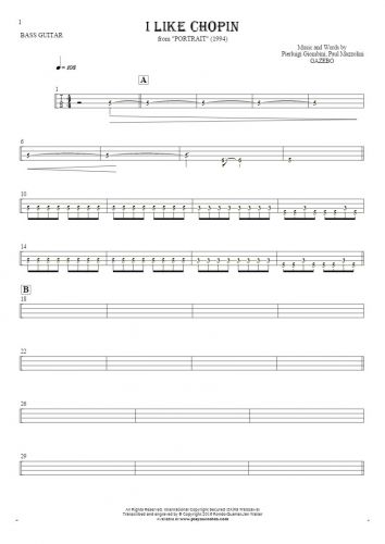 I Like Chopin - Tablature (rhythm values) for bass guitar