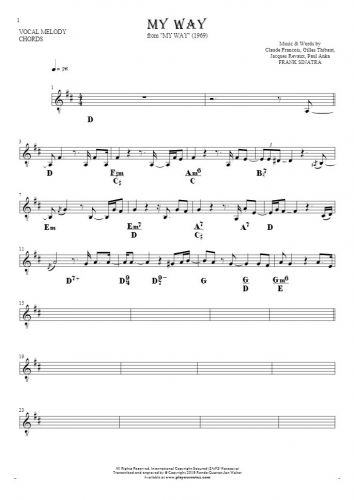 My Way - Notes and chords for solo voice with accompaniment