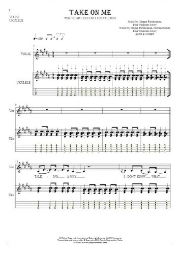 Take On Me - Notes, tablature and lyrics for vocal with accompaniment ukulele