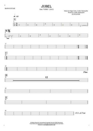 Jubel - Tablature (rhythm values) for bass guitar