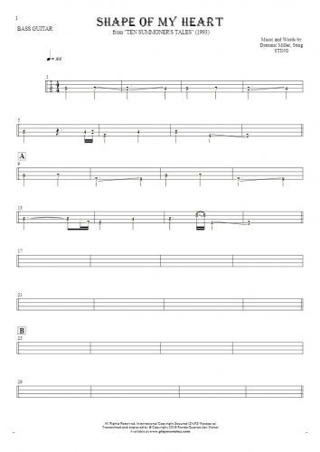 Shape Of My Heart - Tablature (rhythm. values) for bass guitar