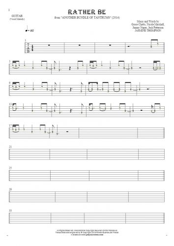 Rather Be - Tablature (rhythm values) for guitar - melody line