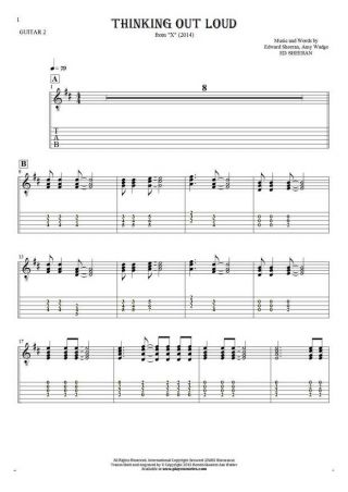 Thinking Out Loud - Notes and tablature for guitar - guitar 2 part