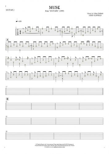 Muse - Tablature (rhythm. values) for guitar - guitar 2 part