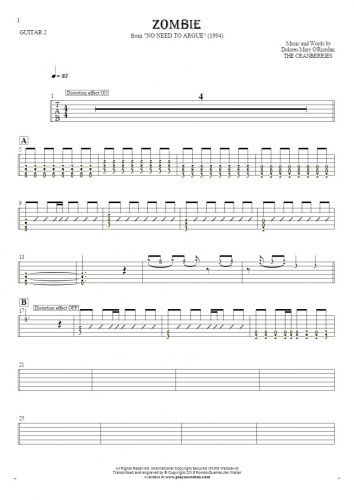 Zombie - Tablature (rhythm values) for guitar - guitar 2 part